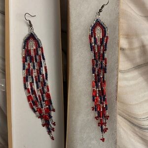 Elegant Red and Blue Beaded Earrings